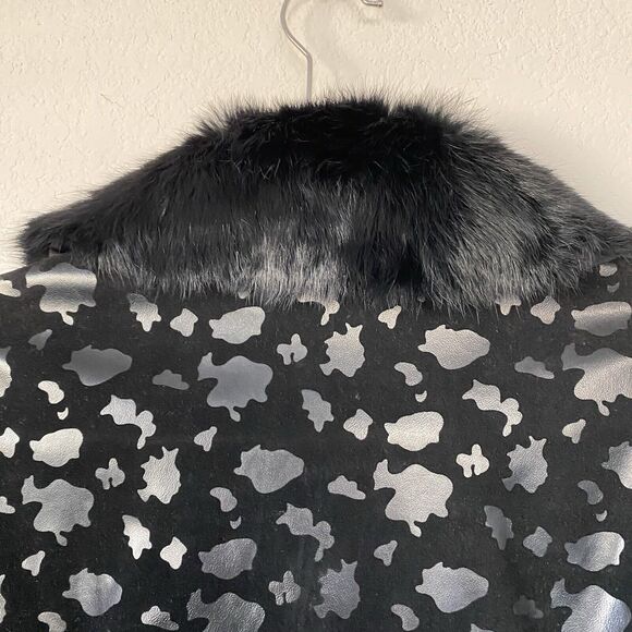 She’s Black Faux Leather Fur Trimmed‎ Jacket Coat cropped Glam Size Junior Small - Picture 5 of 14